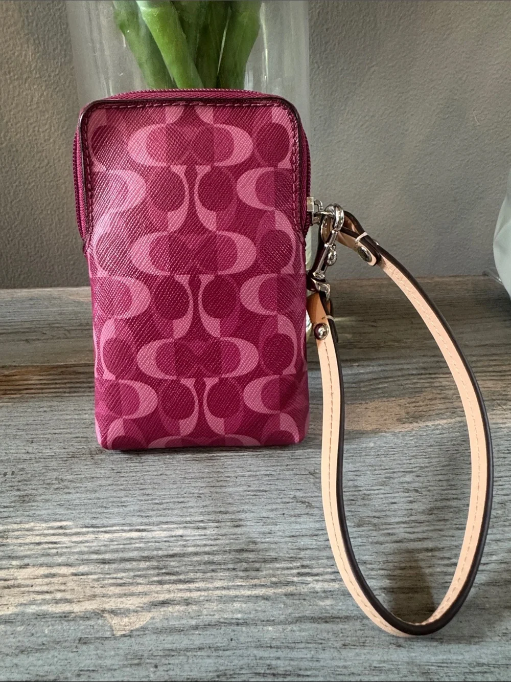 Coach Fuchsia Signature Wristlet Phone Case - Picture 2 of 4